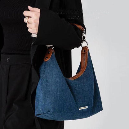 Korean Style Retro Denim Class Commuter Bag Large Capacity Tote Bag Female 2024 New Versatile Casual Underarm Bag