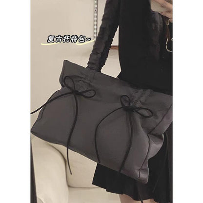 Pleated Bow Bag Women's 2024 New Fashion South Korea Tote Bag Large Capacity Cloth Bag High Quality Lightweight Concise Bag