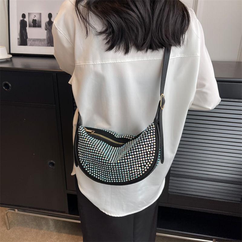 Fashion Shining Diamond Bag Women's Bag 2024 New Rhinestone Casual All-Match Special-Interest Design Shoulder Messenger Bag Dumpling Making