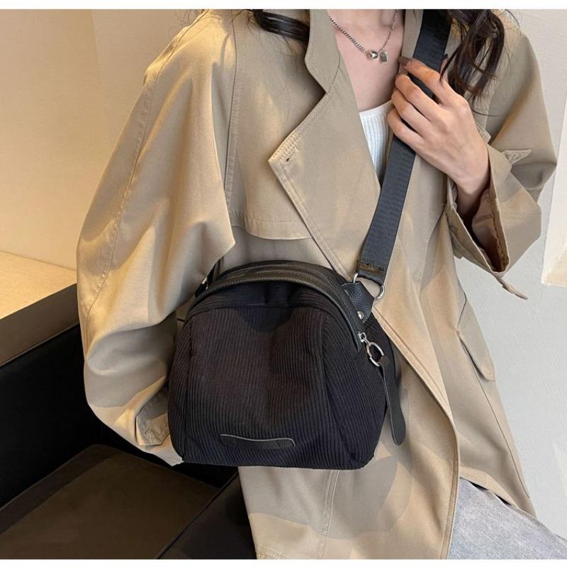 New Corduroy Canvas Bag 2024 New All-Matching Wide Strap Crossbody Bag High-Grade Niche Shoulder Shell Bag