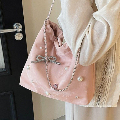 High-End Large Capacity Underarm Tote Bag Women's 2024 New Chain Shoulder Bag Silver Commuter Bucket Bag female