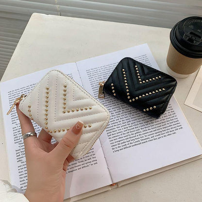 Small Card Bag Women's 2024 New European and American Personalized Rivet Organ Style Bank Credit Card Case Business Card Holder Women's Card Bag Small Portable Convenient Card Bag