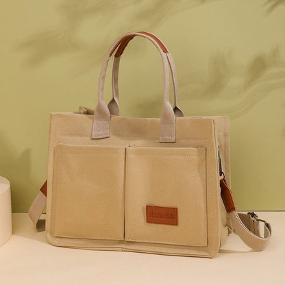 Simple Canvas Bag One-Shoulder Teacher Niche Japanese Solid Color Commute Office Worker A4 Go out Student Handbag All-Matching