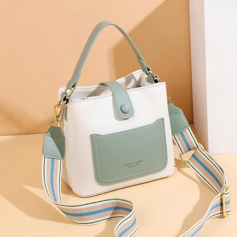 2024 Spring/Summer New Elegant Contrast Color Bucket Bag Sen Cute Sweet Shoulder Bag Casual Versatile Daily Commuter Crossbody Bag Fashion Women's Square Bag