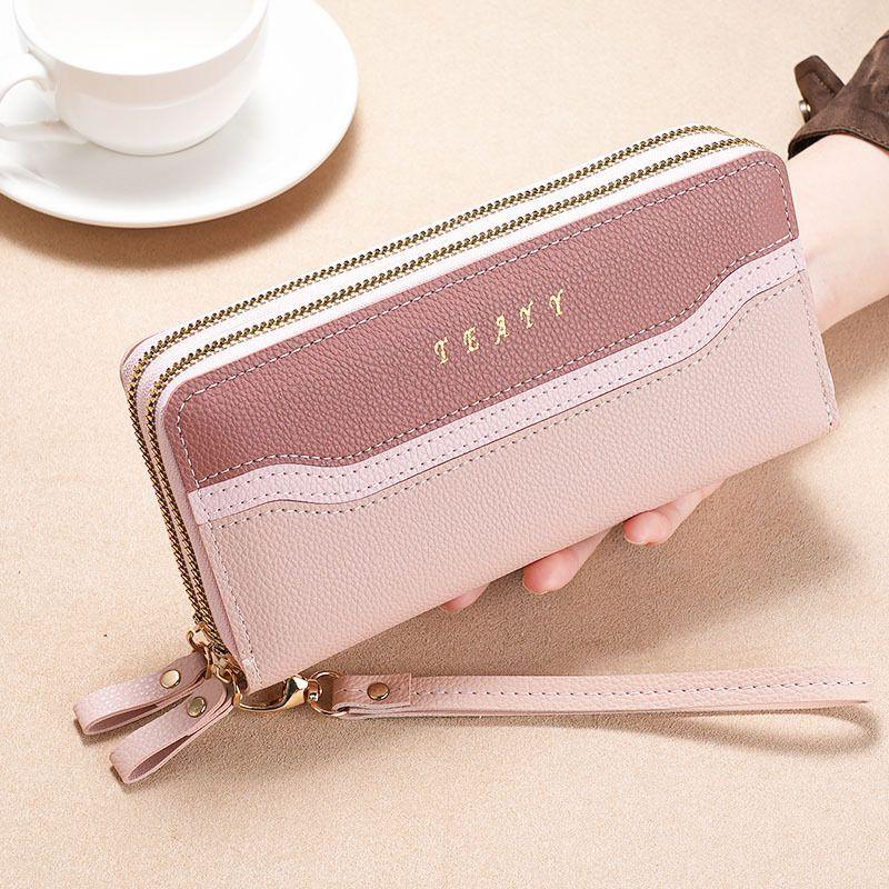 Women's Long Wallet 2024 New Contrast Color Large Capacity Double Zipper Mother-in-Law Shopping Change and Mobile Phone Bag