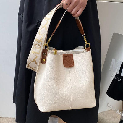 2024 Spring/Summer New Solid Color Fashion Versatile Large Capacity Bucket Bag Double Strap Shoulder Strap Wide Shoulder Strap Comfortable Portable Crossbody Bag Retro Classic Commuting High Quality Women's Bag