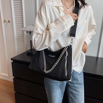 Large Capacity Shoulder Bag Chain Wide Shoulder Strap Fashion Korean Style 2024 New Trendy Crossbody Bag Women's Bag Casual Bag Women