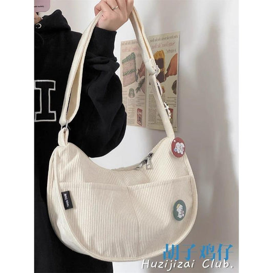 Corduroy Idle Style All-Match Japanese Style Artistic Shoulder Crossbody Casual Korean Style Women's Simple Dumpling Bag