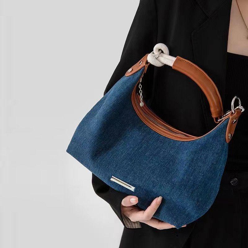 Korean Style Retro Denim Class Commuter Bag Large Capacity Tote Bag Female 2024 New Versatile Casual Underarm Bag