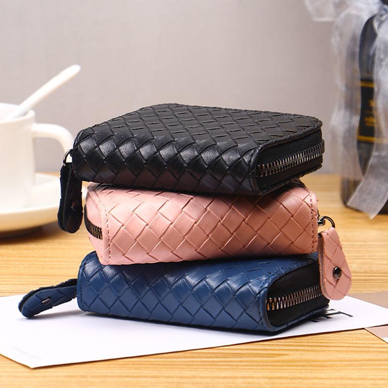 High-End Card Holder Women's Card Clamp Authentic Leather Tactile Feel Woven Coin Purse Anti-Degaussing Large Capacity Multiple Card Slots Card Holder Women