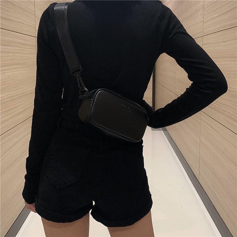 New Korean Style Versatile Casual Black Mini Square Bag Niche Messenger Bag Ins Shoulder Bag Letter Chest Bag Women's Messenger Bag