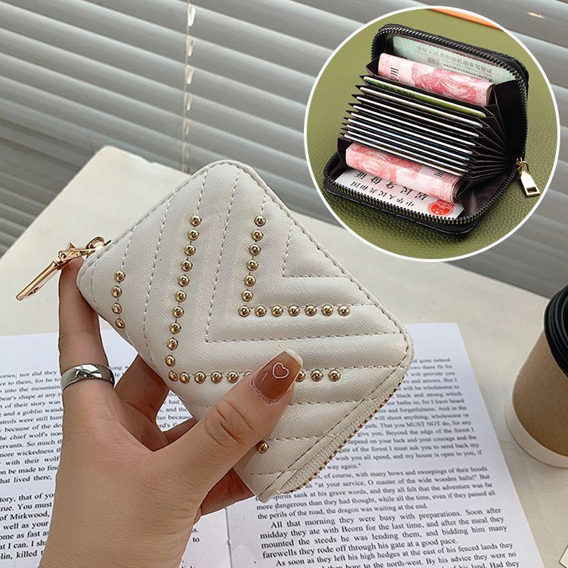 Small Card Bag Women's 2024 New European and American Personalized Rivet Organ Style Bank Credit Card Case Business Card Holder Women's Card Bag Small Portable Convenient Card Bag