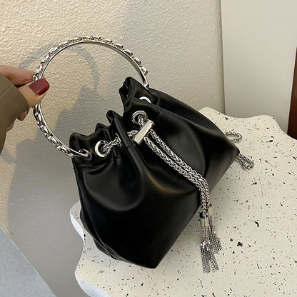 Fashion Women's Bag 2024 Summer New Handbag Rhinestone-Encrusted Chain Tassel Bag Shoulder Crossbody Personality Trendy Bucket Bag