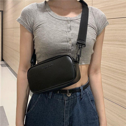 New Korean Style Versatile Casual Black Mini Square Bag Niche Messenger Bag Ins Shoulder Bag Letter Chest Bag Women's Messenger Bag