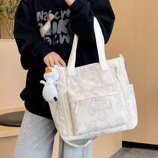 Special-Interest Design Good-looking Japanese Cute Bear Tote Bag Large Capacity College Student Class Portable Shoulder Bag Female