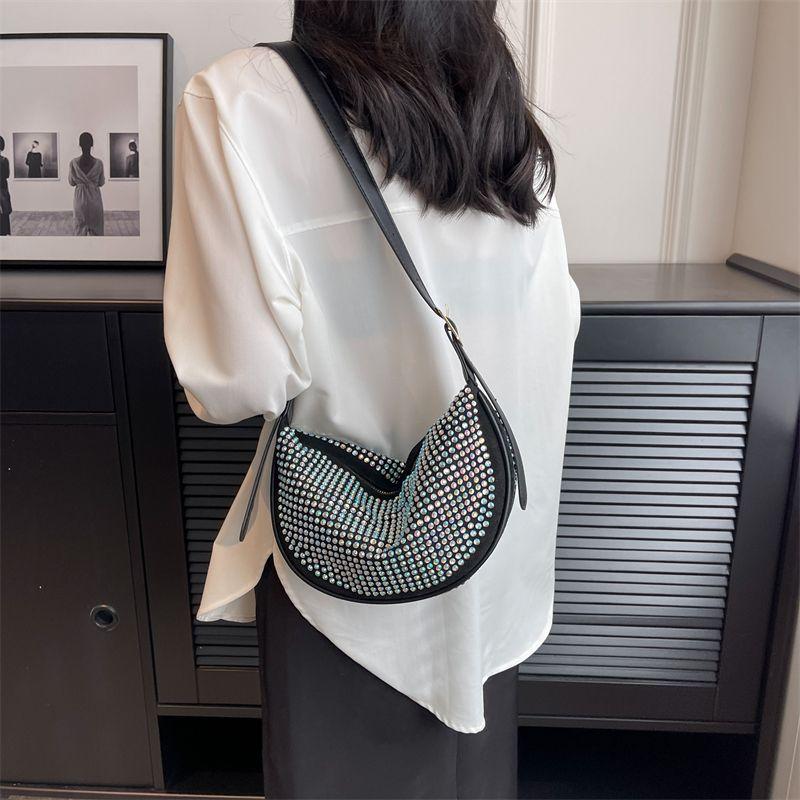 Fashion Shining Diamond Bag Women's Bag 2024 New Rhinestone Casual All-Match Special-Interest Design Shoulder Messenger Bag Dumpling Making