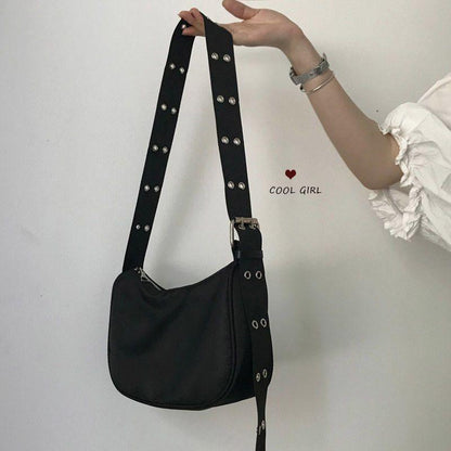 2024 New Trendy Retro Minority Design Messenger Bag Pin Buckle Versatile Nylon Shoulder Bag Underarm Baguette Bag Women