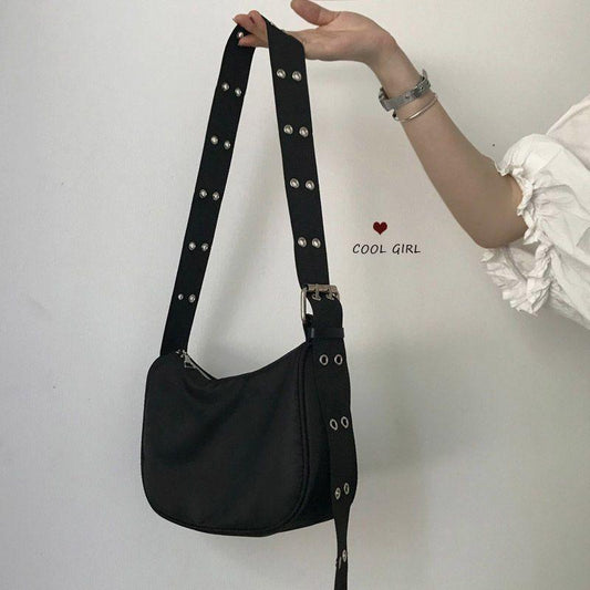 2024 New Trendy Retro Minority Design Messenger Bag Pin Buckle Versatile Nylon Shoulder Bag Underarm Baguette Bag Women
