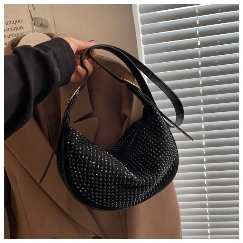 Fashion Shining Diamond Bag Women's Bag 2024 New Rhinestone Casual All-Match Special-Interest Design Shoulder Messenger Bag Dumpling Making