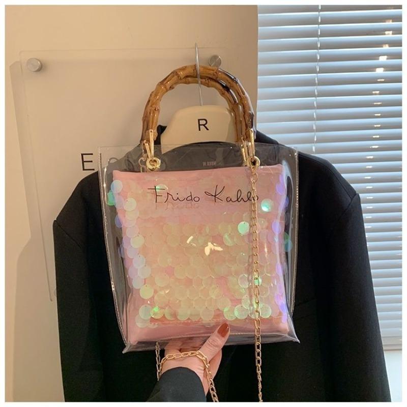 High Sense Special-Interest Design Spring and Summer Transparent Bag Female 2024 New Bamboo Handbag Stylish Beach Gel Bag