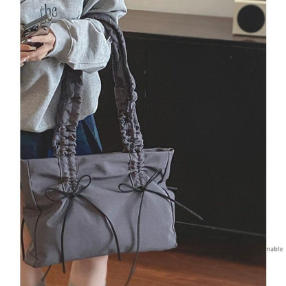 Pleated Bow Bag Women's 2024 New Fashion South Korea Tote Bag Large Capacity Cloth Bag High Quality Lightweight Concise Bag