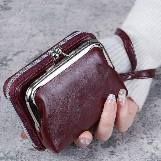 2024 New Solid Color Classic Retro Women's Fashion Wrist Strap Short Zero Wallet Large Capacity Coin Clip Bag Multi Card Card Bag Money Clip