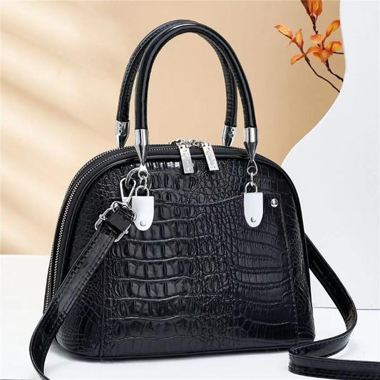 2024 New Bag Women's Advanced Texture Crocodile Crossbody Bag Vintage Trend Elegant Handbag Temperament Casual Versatile Shoulder Bag Simple and Fashionable Shell Bag