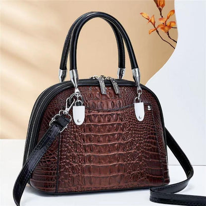 2024 New Bag Women's Advanced Texture Crocodile Crossbody Bag Vintage Trend Elegant Handbag Temperament Casual Versatile Shoulder Bag Simple and Fashionable Shell Bag