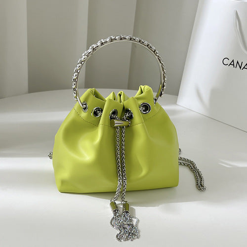 Fashion Women's Bag 2024 Summer New Handbag Rhinestone-Encrusted Chain Tassel Bag Shoulder Crossbody Personality Trendy Bucket Bag