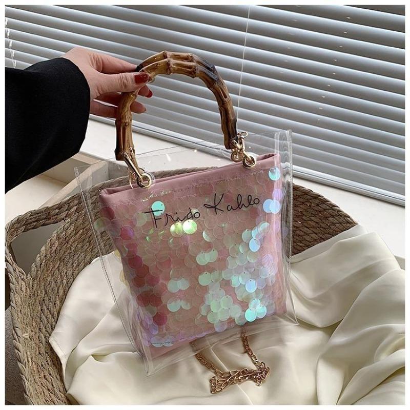 High Sense Special-Interest Design Spring and Summer Transparent Bag Female 2024 New Bamboo Handbag Stylish Beach Gel Bag