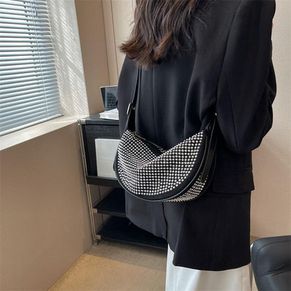 Fashion Shining Diamond Bag Women's Bag 2024 New Rhinestone Casual All-Match Special-Interest Design Shoulder Messenger Bag Dumpling Making