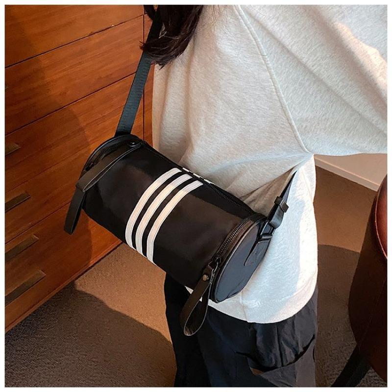 2024 New Popular Three-Layer Commuter Large Capacity Travel Sports Cylinder Nylon Messenger Bag Shoulder Celebrity Same Style