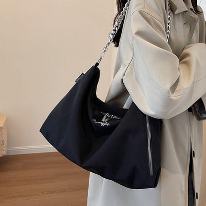 Large Capacity Shoulder Bag Chain Wide Shoulder Strap Fashion Korean Style 2024 New Trendy Crossbody Bag Women's Bag Casual Bag Women