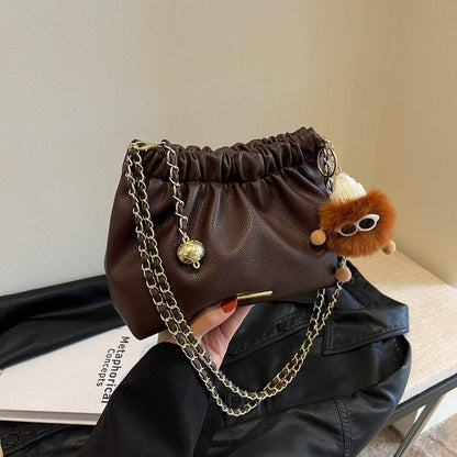 This year's popular bag women's new 2024 luxury solid color niche shoulder bag versatile chain crossbody bucket bag
