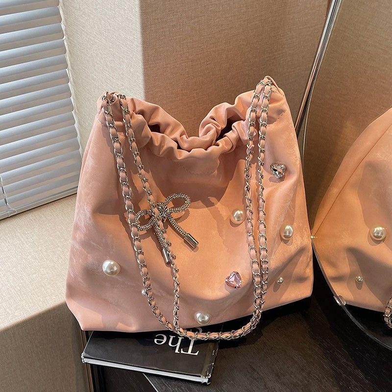 High-End Large Capacity Underarm Tote Bag Women's 2024 New Chain Shoulder Bag Silver Commuter Bucket Bag female