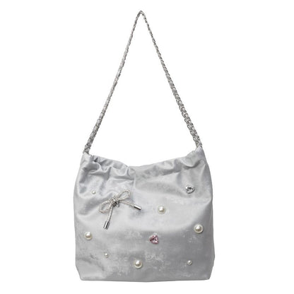 High-End Large Capacity Underarm Tote Bag Women's 2024 New Chain Shoulder Bag Silver Commuter Bucket Bag female