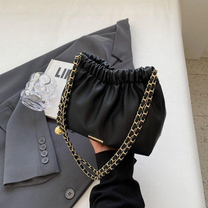 This year's popular bag women's new 2024 luxury solid color niche shoulder bag versatile chain crossbody bucket bag