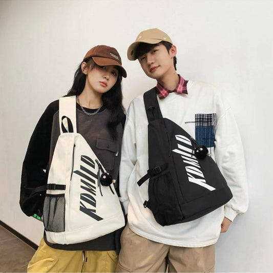 Fashion One Shoulder Light Luxury Chest Bag Canvas Large Capacity Oblique Zipper English Light Chest Bag Couple 2024 New