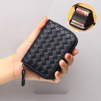 High-End Card Holder Women's Card Clamp Authentic Leather Tactile Feel Woven Coin Purse Anti-Degaussing Large Capacity Multiple Card Slots Card Holder Women