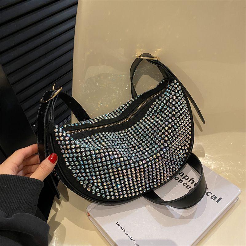 Fashion Shining Diamond Bag Women's Bag 2024 New Rhinestone Casual All-Match Special-Interest Design Shoulder Messenger Bag Dumpling Making