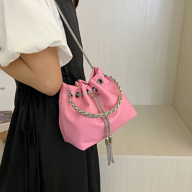 Fashion Women's Bag 2024 Summer New Handbag Rhinestone-Encrusted Chain Tassel Bag Shoulder Crossbody Personality Trendy Bucket Bag