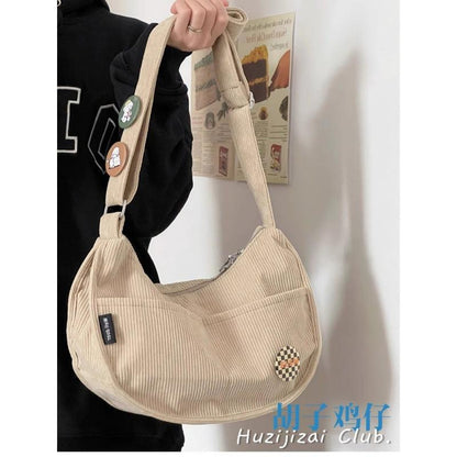 Corduroy Idle Style All-Match Japanese Style Artistic Shoulder Crossbody Casual Korean Style Women's Simple Dumpling Bag