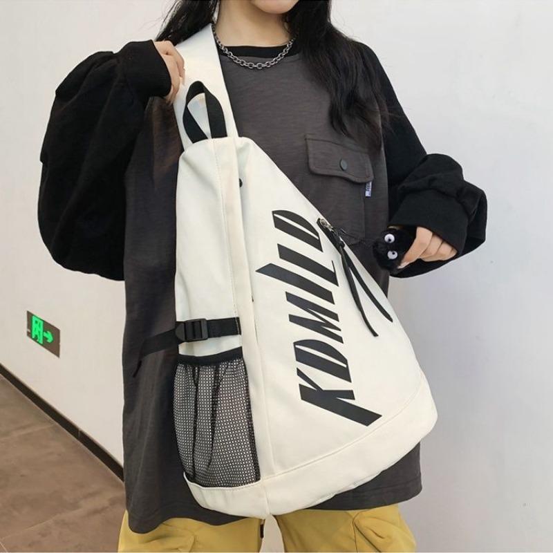 Fashion One Shoulder Light Luxury Chest Bag Canvas Large Capacity Oblique Zipper English Light Chest Bag Couple 2024 New