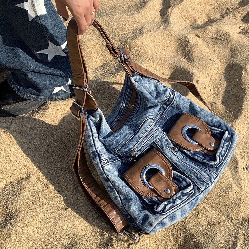 Women's Versatile Backpack, Niche Bag, High-end Sense of Beauty, Go Out To Play with Large Capacity Popular Denim Backpack