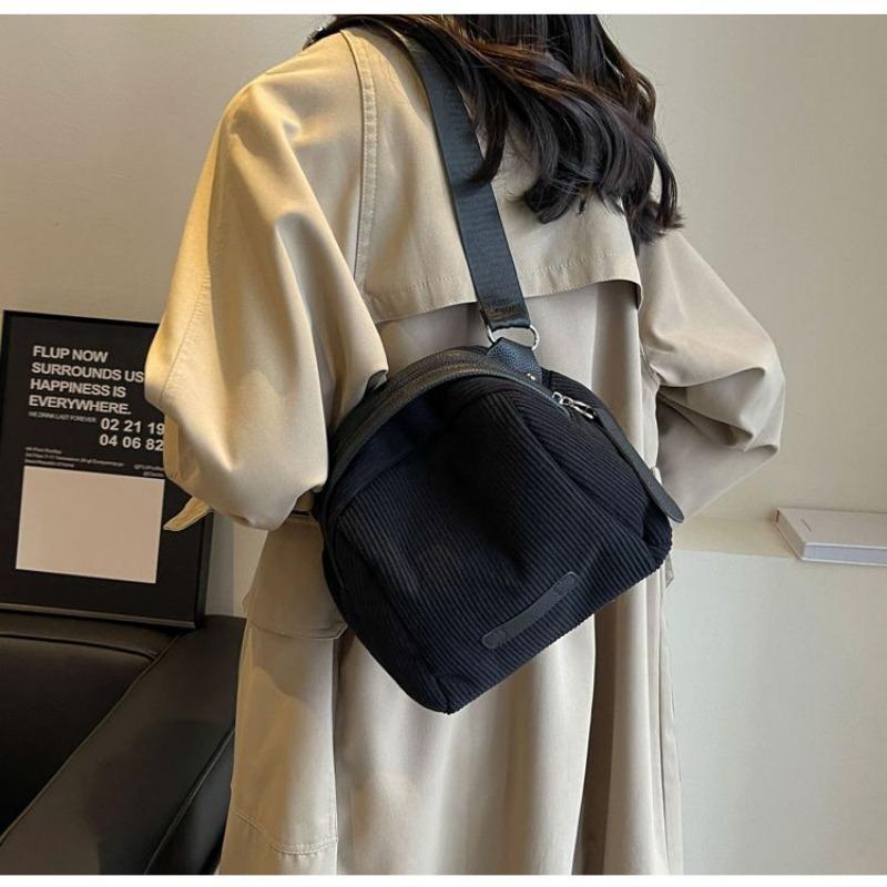 New Corduroy Canvas Bag 2024 New All-Matching Wide Strap Crossbody Bag High-Grade Niche Shoulder Shell Bag