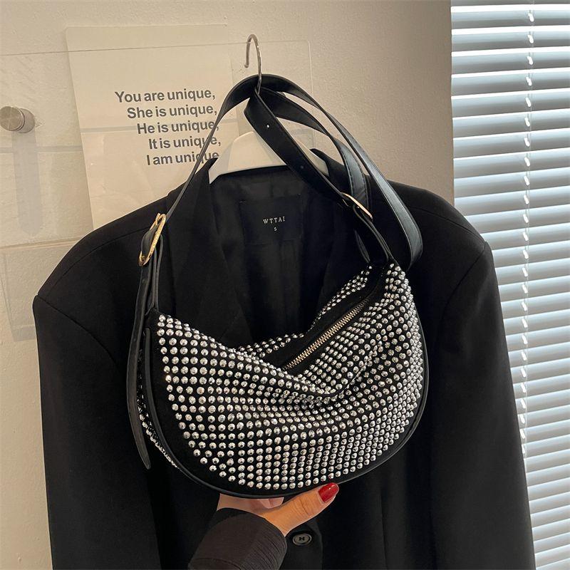 Fashion Shining Diamond Bag Women's Bag 2024 New Rhinestone Casual All-Match Special-Interest Design Shoulder Messenger Bag Dumpling Making