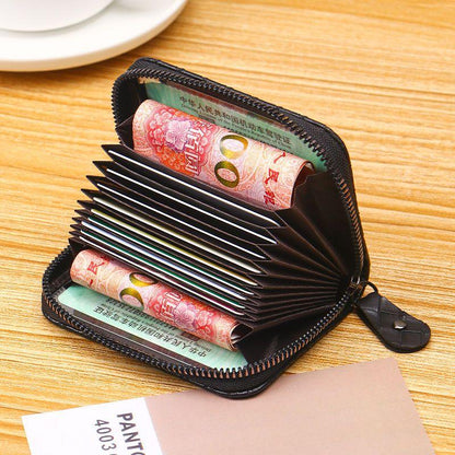 High-End Card Holder Women's Card Clamp Authentic Leather Tactile Feel Woven Coin Purse Anti-Degaussing Large Capacity Multiple Card Slots Card Holder Women