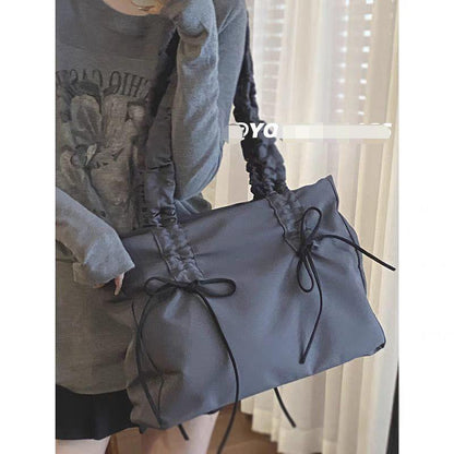 Pleated Bow Bag Women's 2024 New Fashion South Korea Tote Bag Large Capacity Cloth Bag High Quality Lightweight Concise Bag