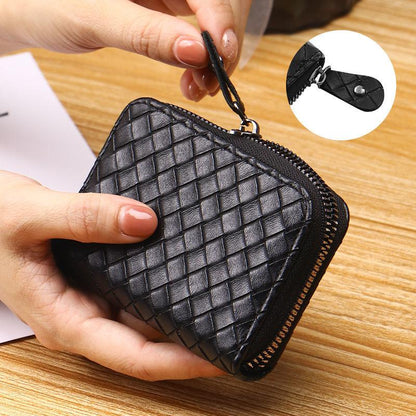 High-End Card Holder Women's Card Clamp Authentic Leather Tactile Feel Woven Coin Purse Anti-Degaussing Large Capacity Multiple Card Slots Card Holder Women