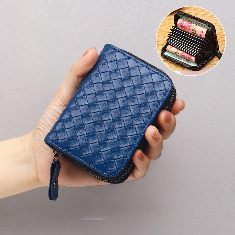 High-End Card Holder Women's Card Clamp Authentic Leather Tactile Feel Woven Coin Purse Anti-Degaussing Large Capacity Multiple Card Slots Card Holder Women